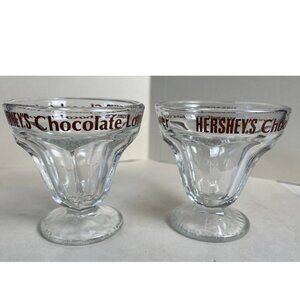 Vintage Hershey’s Chocolate Lover Glass Ice Cream Sundae Bowls Set of 2 Clear